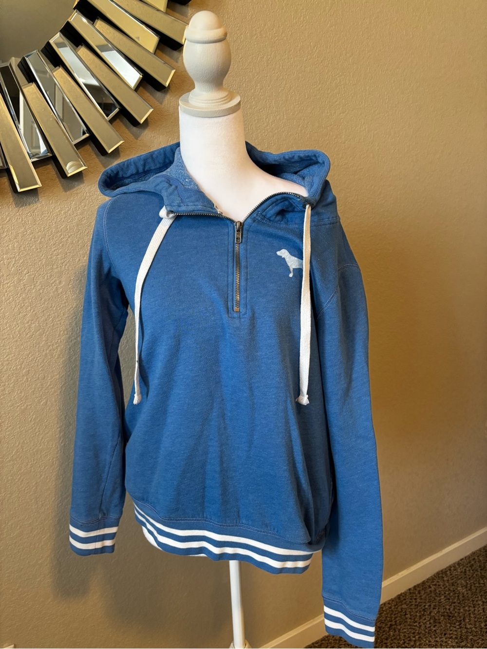 Victoria's Secret Blue Half-Zip Hoodie with White Trim